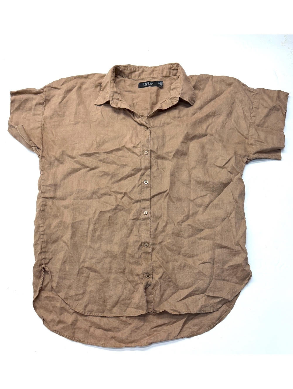 Lauren Ralph Lauren Tan Linen Short Sleeve Button Front Shirt Size XL